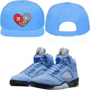 Jordan 5 UNC University Blue 5s Snapback Hat to Match - RED HEART baws