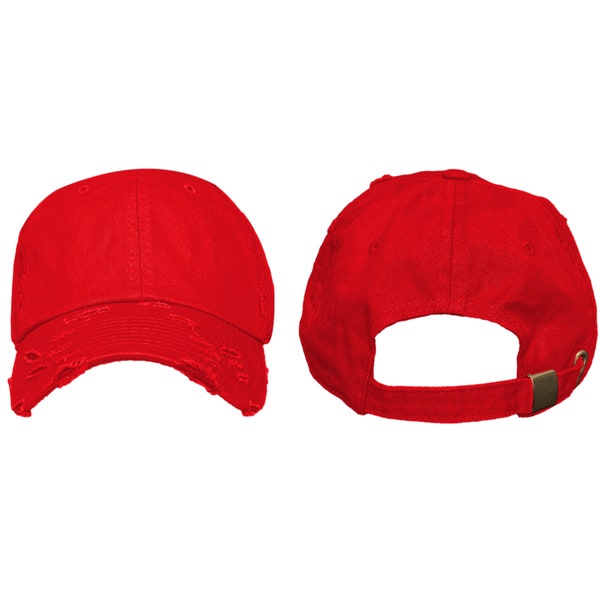 Blank Distressed Dad Hat : Red (Baseball Cap)
