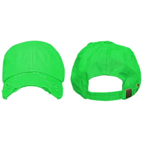 Blank Distressed Dad Hat : Neon Green (Baseball Cap)