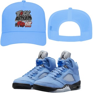 Jordan 5 UNC University Blue 5s Trucker Hat to Match - RED F#CK