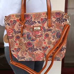 Bolso de Viaje, Mujer, Vegano Ecológico, Corcho con Estampado de Azulejos Portugueses, Bolso Bandolera, Regalo Sostenible, Con Clase, Trabajo, Boho Chic