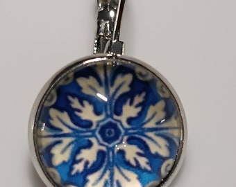 Pendientes colgantes de uso diario con réplica de cristal azul azulejo portugués claro para mujer