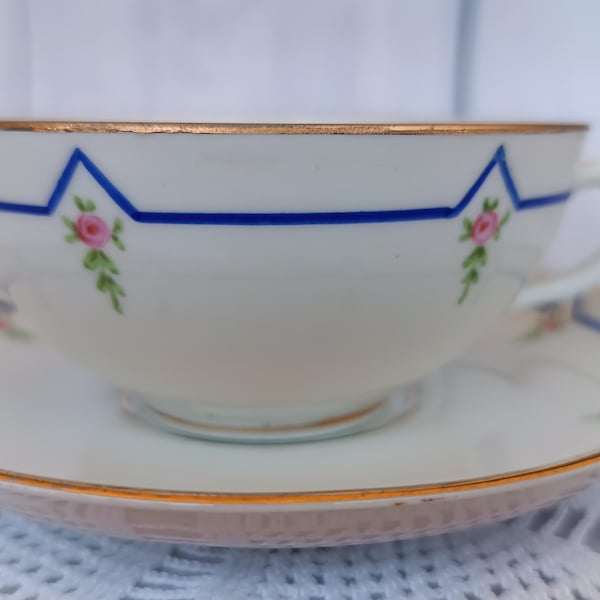 Handbemalte Vintage 1947 Antike portugiesische Vista Alegre Portugal Teetasse