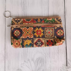 Monedero Smal Cork Necessaire, Vegano Ecológico, Ideas de Regalos de Viaje, Mujeres, Boho Chic, Fantasía, Azulejo Portugués, Peso Ligero, Bolsa de Maquillaje,