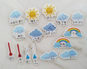 Weather Hangul & Hanzi | learning Korean and Chinese |language stickers | bullet journal | journal planner stickers | vocabulary |