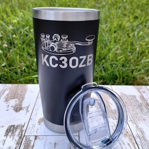 Ham Radio Callsign CW Tumbler 20oz, Morse Code Key, Straight Key Custom Amateur Radio Call Sign Mug Personalized