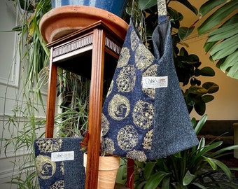 Conjunto de bolso de mano y bolsa con cremallera / Bolso de mano triangular Harris Tweed x Crane con correa para el hombro y bolsa con cremallera