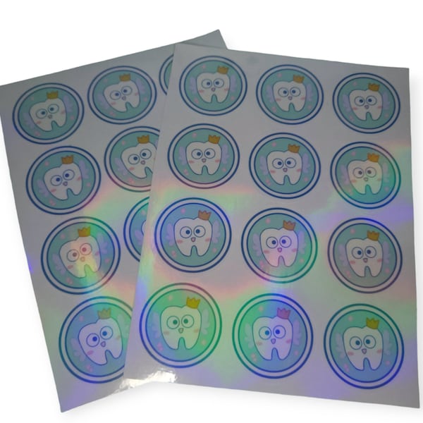 Blue dog inspired tooth fairy holographic sticker