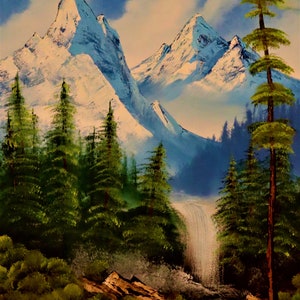 Landschap Olieverfschilderij Print / "Tranquil Falls" / Wall Decor / "16x12"