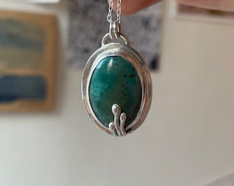 Handmade .925 Recycled Sterling Silver Turquoise Necklace / One of a Kind / 18” Chain / Jewellery Gifts for her, Gifts for him