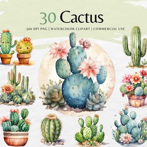 Pacote de clipart de aquarela de cacto | Cactos Do Deserto png | Download instantâneo de imagens |