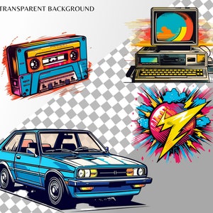 80s Retro Clipart Bundle Vintage 80s Clipart Png Neon, Instant Download