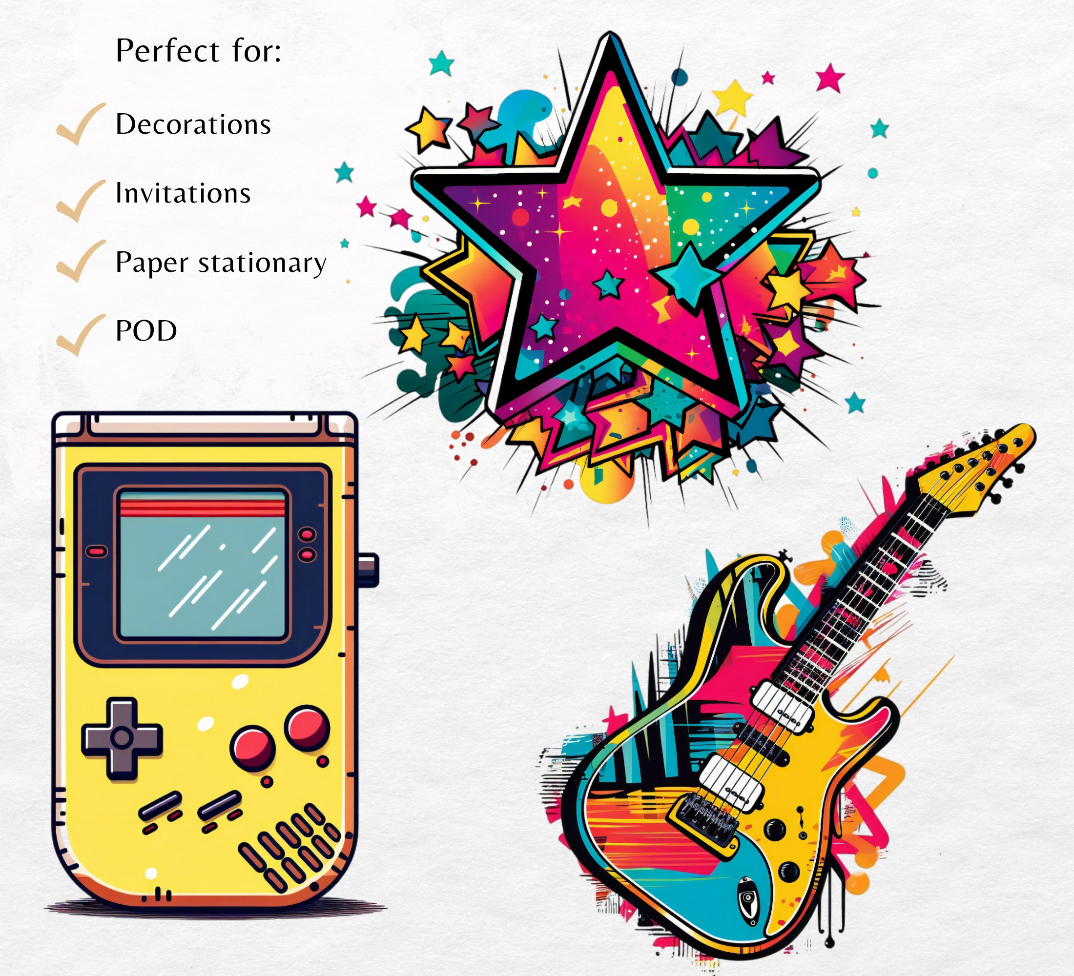 80s Retro Clipart Bundle Vintage 80s Clipart Png Neon, Instant Download