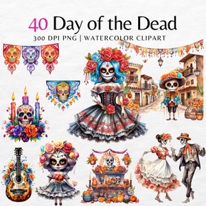 Tag der Toten Aquarell Clipart, Sugar Skull png | Dia de los Muertos Dekor | Halloween Skulls, Kommerzielle Nutzung