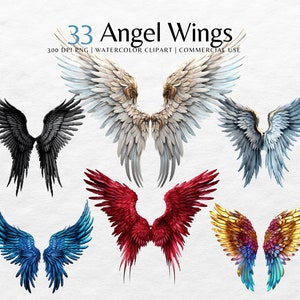Angel Wings png ClipArt / Alas angelicales acuarela png / blanco, negro, rojo, rosa, azul Angel Wing Overlay / Uso comercial