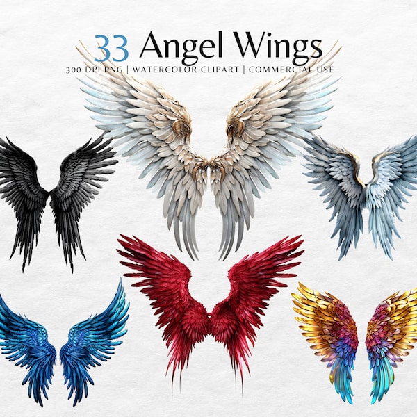 Angel Wings png ClipArt | Angelic wings watercolor png | white, black, red, pink, blue Angel Wing Overlay | Commercial use