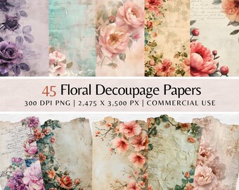 Può includere: 45 carte digitali con motivi floreali vintage su uno sfondo strutturato e invecchiato. Le carte sono file PNG a 300 DPI e misurano 2.475 x 3.500 pixel. Sono per uso commerciale.