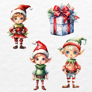 Christmas Elf Watercolor Clipart | 26 PNG Images (commercial Use) - Etsy