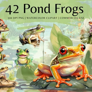 Grenouille aquarelle Clip Art Bundle | saut grenouille clipart png | grenouille avec champignon clipart, téléchargement immédiat | clipart crapaud