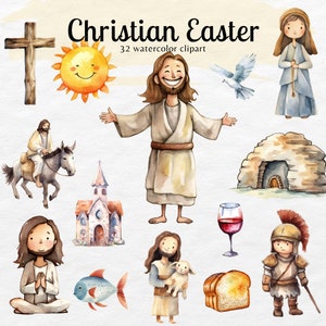 Christian Easter Clipart, Jesús png / Acuarela de Pascua / descarga digital, Uso comercial, primavera