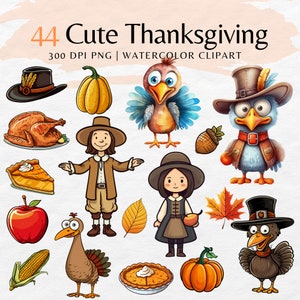 Mignon Thanksgiving PNG ClipArt | Aquarelle de Thanksgiving png | Automne png, Utilisation commerciale