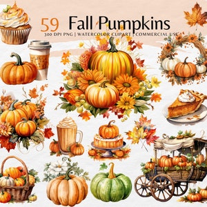 Pumpkin Fall ClipArt | Halloween Pumpkin watercolor png | Fall png, pumpkin png, leaves, Commercial use