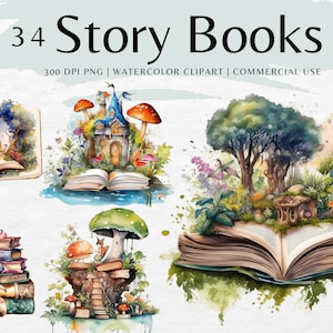 Fantasy boek aquarel clipart bundel | Verhaalboek Clipart | stapel boeken clipart | Direct downloaden Open boek png | Commercieel gebruik