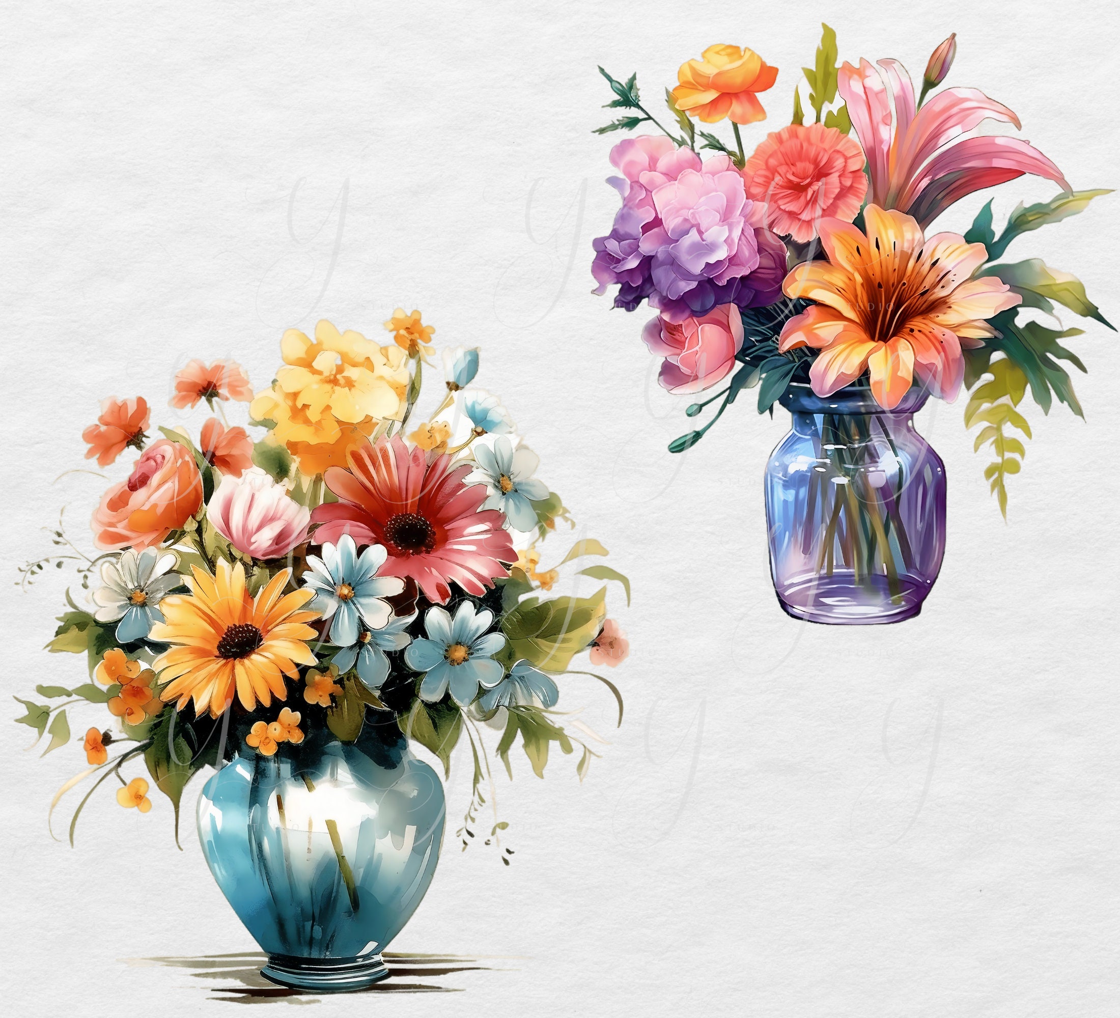 Vase of Flowers Clipart Bundle Watercolor Flowers PNG - Etsy