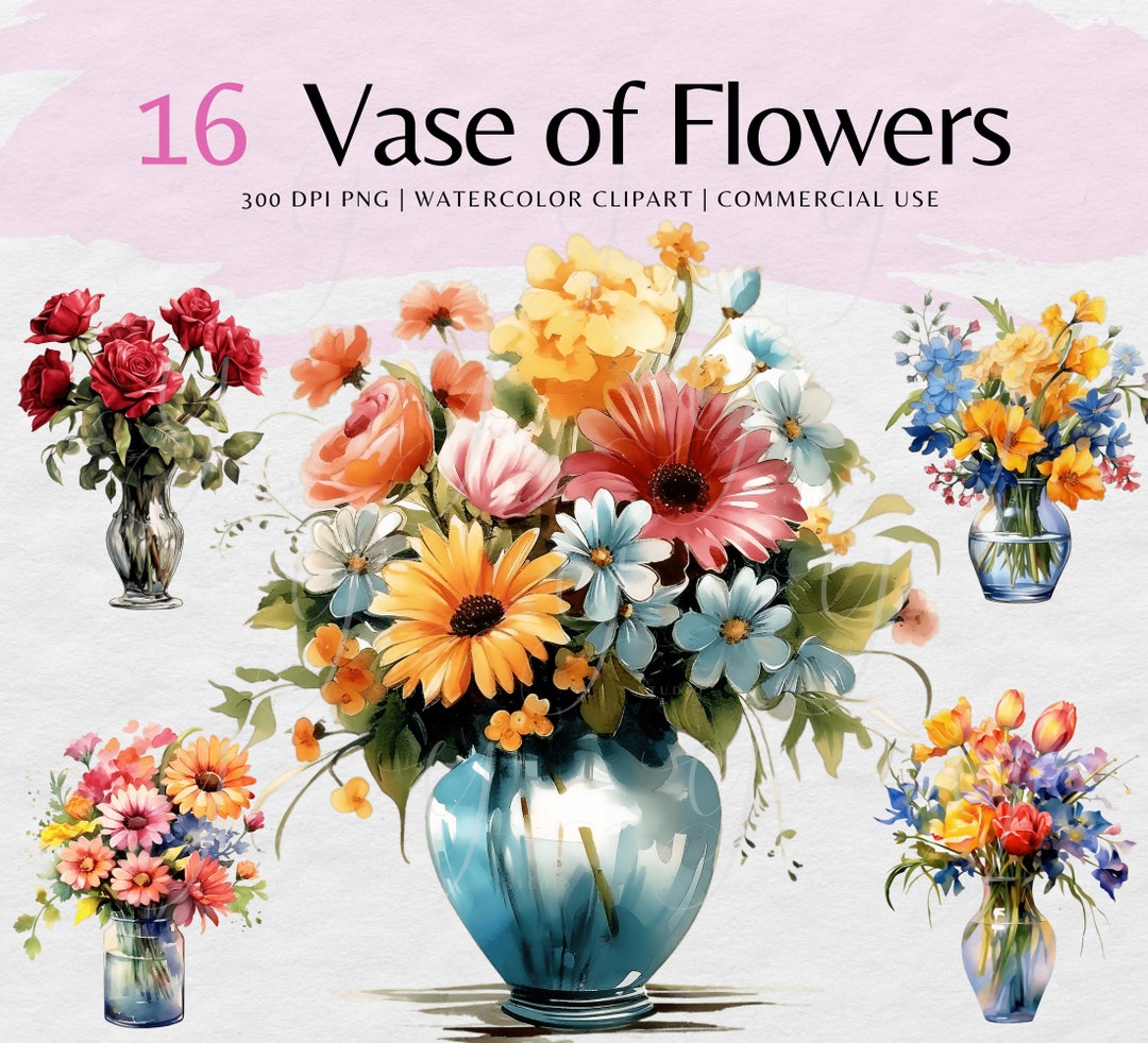 Vase of Flowers Clipart Bundle | Watercolor Flowers, PNG Floral ...