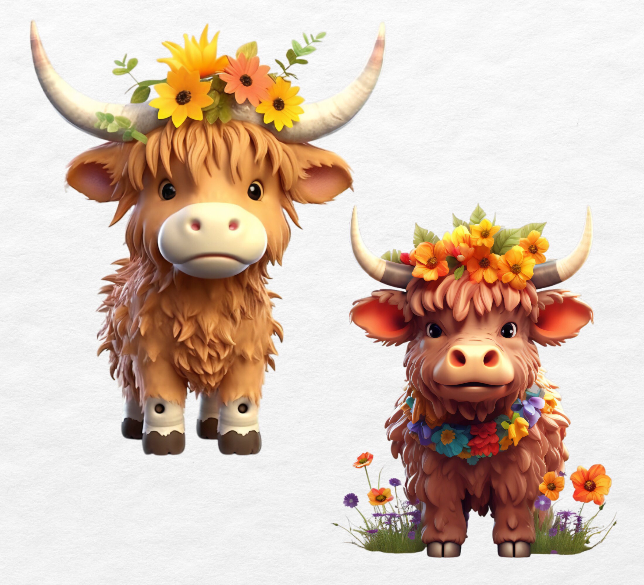 Highland Cow Png Clipart Bundle Cute 3d Baby Highland Cow - Etsy