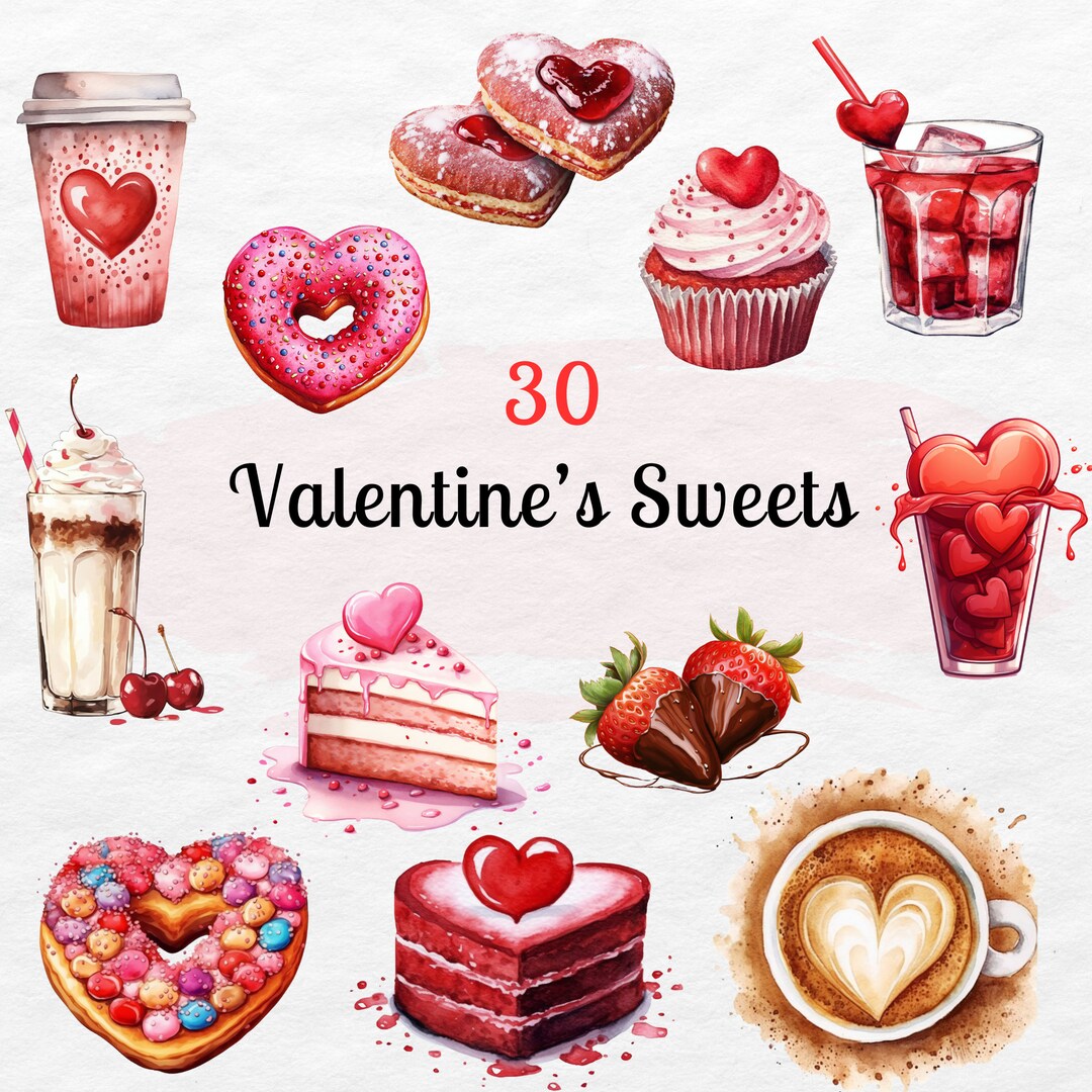 Valentines Sweets Clipart Watercolor Bundle | Valentines Png | Digital ...