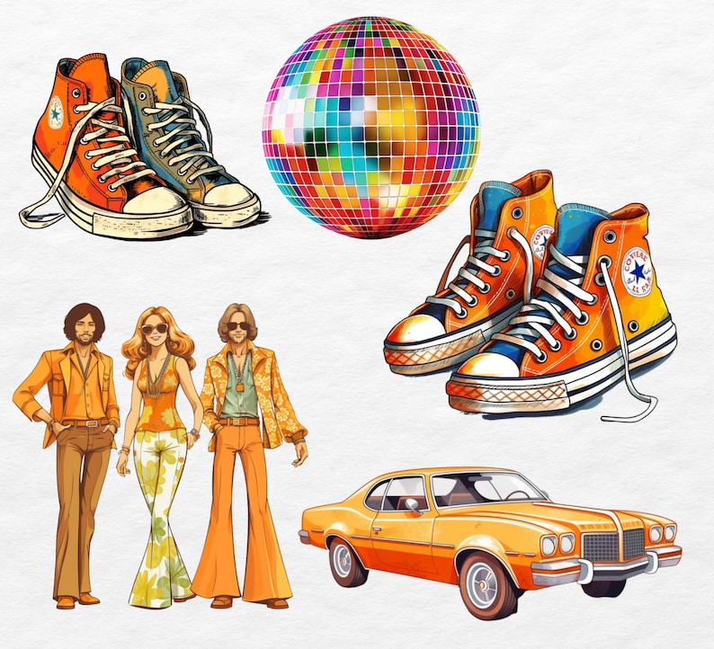 70s Retro Clipart Bundle: Groovy PNG Images (commercial Use) - Etsy