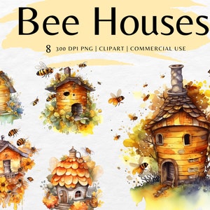 Bijenhuizen aquarel clip art bundel | PNG Honingbij Honingraat, bijenkorf | Afbeeldingen direct downloaden | Commercieel gebruik
