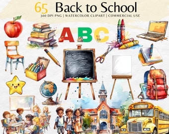 Watercolor School Clipart | Back to School png | Teacher school supply clipart | Commercial use