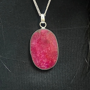 Handmade Ruby Pendant Necklace: Big Gemstone, 925 Sterling Silver Chain