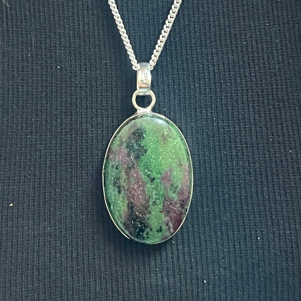 Ruby Zoisite Gemstone Silver Pendant With Silver Chain Handmade 925 Sterling Silver Necklace For Gift