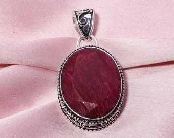 Handmade Ruby Pendant: 925 Sterling Silver Necklace, Big Gemstone