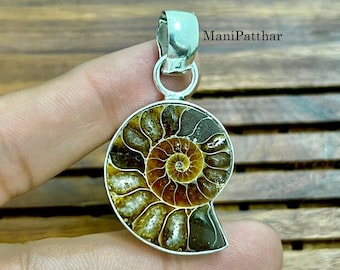 Ammonite Fossil Pendant: 925 Sterling Silver Necklace, Handmade Jewelry