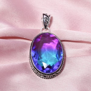 Bicolor Tourmaline Pendant: Handmade 925 Sterling Silver Necklace