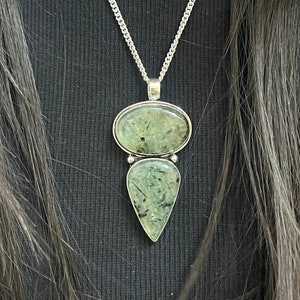 Handmade Prehnite Pendant: Sterling Silver Chain Necklace