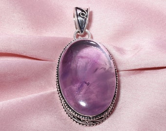 Handgemaakte grote amethisthanger: 925 sterlingzilveren ketting
