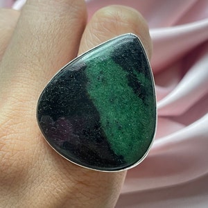 Handmade Ruby Zoisite 925 Sterling Silver Ring: Big Gemstone Jewelry