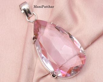 Pink Kunzite Pendant: Teardrop Gemstone, 925 Sterling Silver Necklace