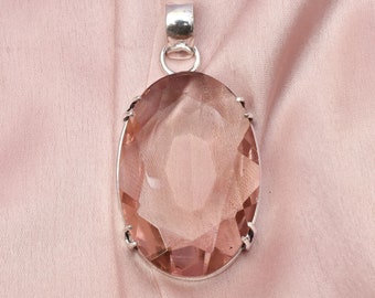 Handmade Morganite Pendant Necklace: Big Gemstone, Sterling Silver Chain