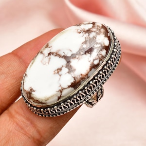 Wild Horse  Ring 9 Size 925 Sterling Silver Ring Handmade Silver Jewelry Gemstone Wild Horse Glass Jewelry Big Size Gemstone