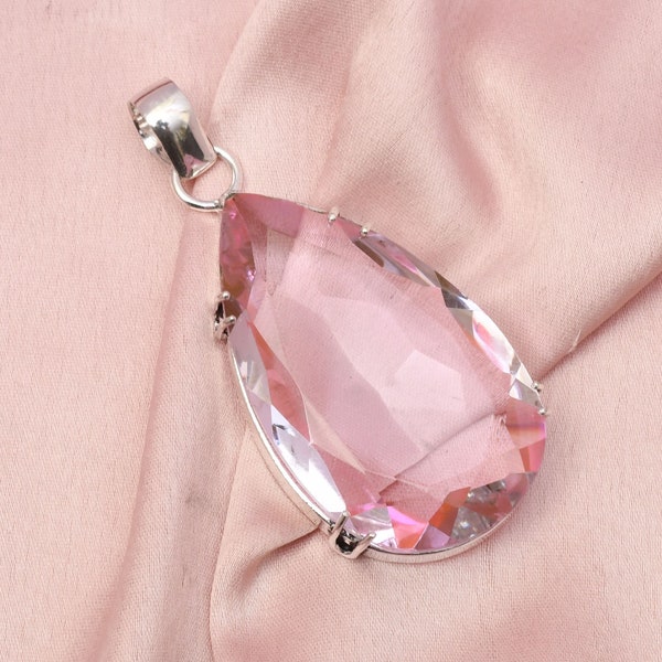 Pink Kunzite Pendant With Silver Chain Necklace 925 Sterling Silver Pendant Necklace Big Size Gemstone Pendant Handmade Jewelry Gift
