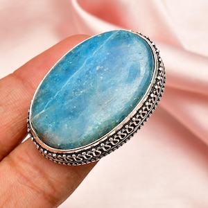 Neon Apatite Ring: Handmade Sterling Silver Gemstone Jewelry, Size 6