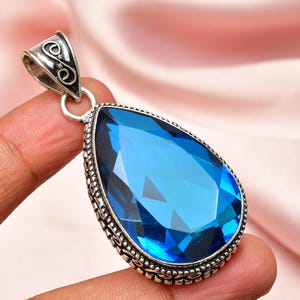 London Blue Topaz Pendant: Sterling Silver Necklace, Handmade Gemstone Jewelry