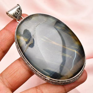 Iron Tiger Eye Pendant Handmade Jewelry Iron Tiger Eye Gemstone 925 sterling silver Pendant necklace Gift for her Tiger Eye Gift for mom