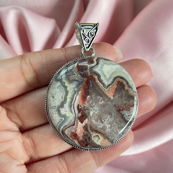 Crazy Lace Agate Pendant With Silver Chain Necklace 925 Sterling Silver Pendant Necklace Gemstone Pendant Handmade Gemstone Jewelry Gift